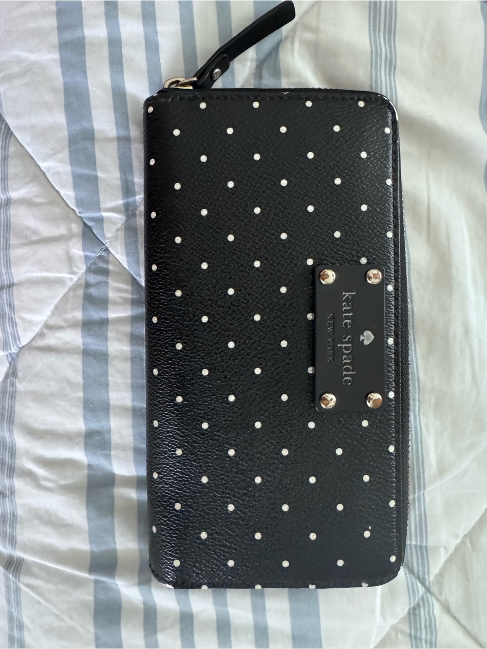 kate spade Black with White Polka Dot Zip Around Wallet